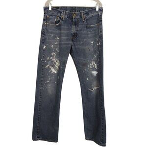Levis Mens 569 Straight Fit‎ Jeans Distressed Paint Splatter Blue Denim 32 x 34